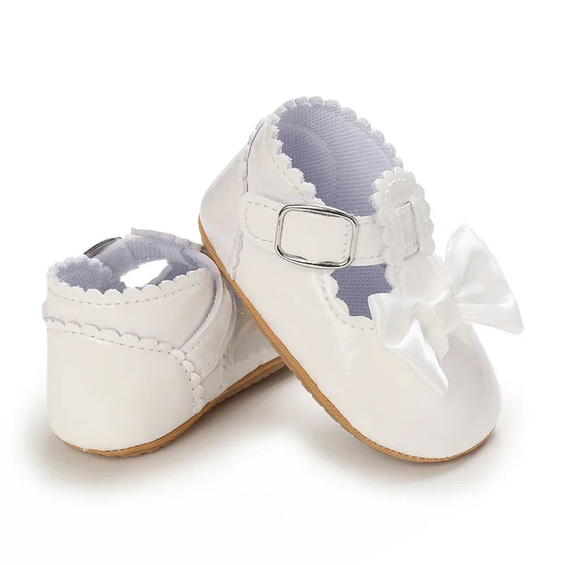 Baby Girl White Lace Moccasins – Non-Slip Princess Bow Shoes