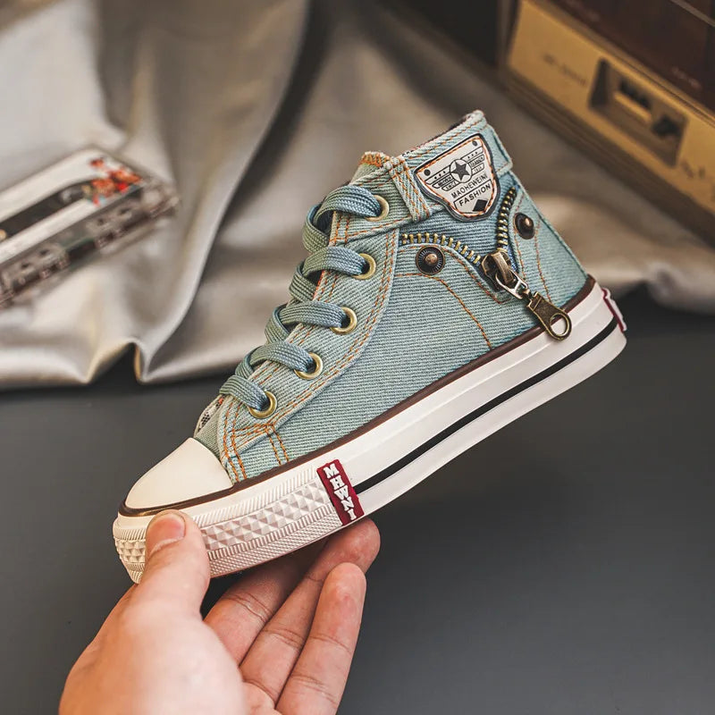Kids’ Retro High-Top Canvas Shoes – Soft, Non-Skid Casual
