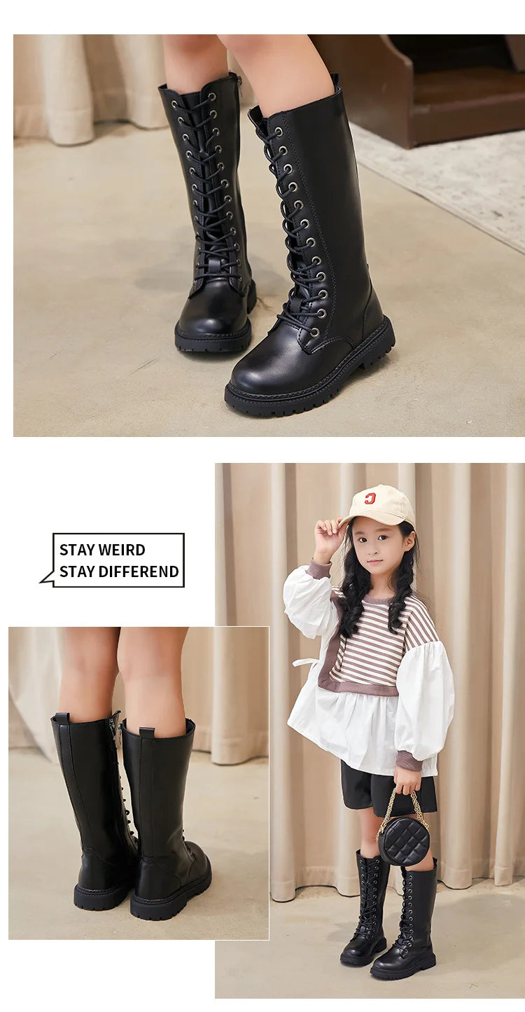 Girls’ Padded High-Top Boots – Warm Lace-Up Princess Shoes