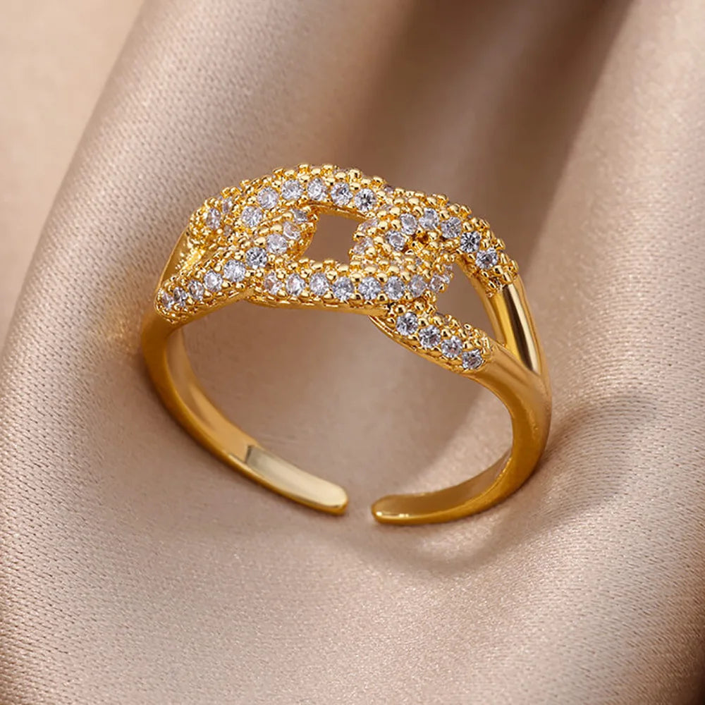 Gold Stainless Steel Crystal Ring