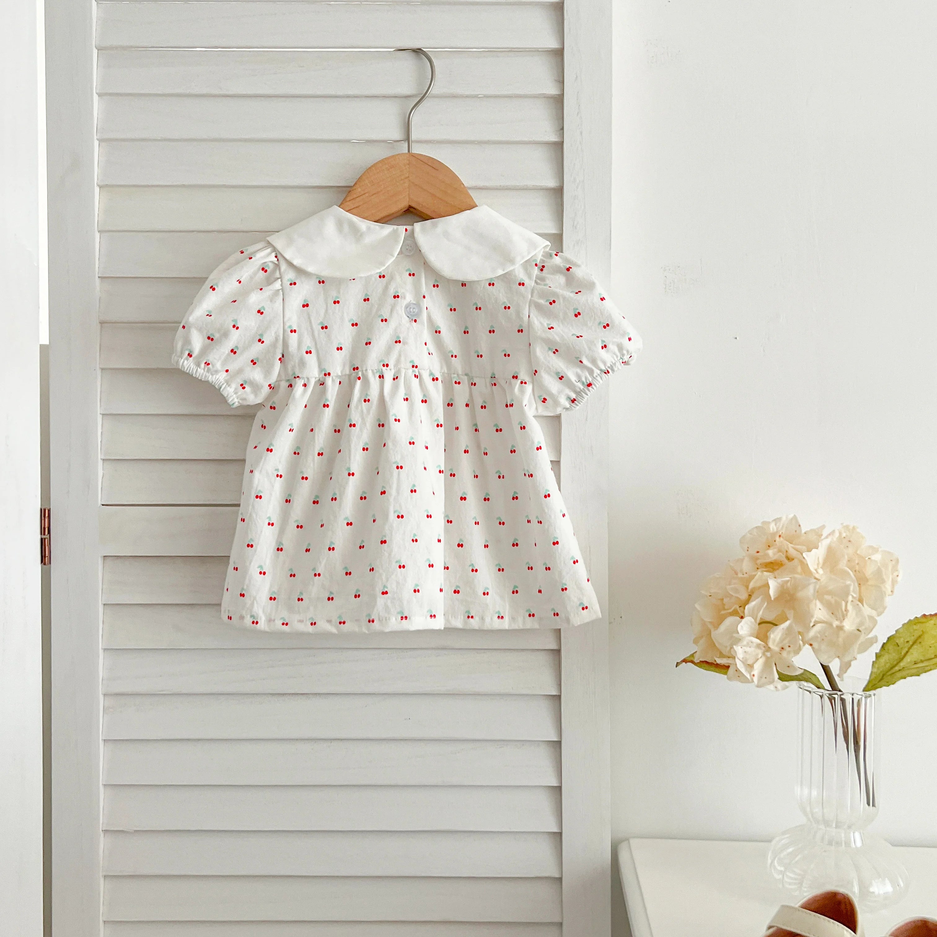 Baby Girl Cherry Floral Outfit – Summer (0–12M)