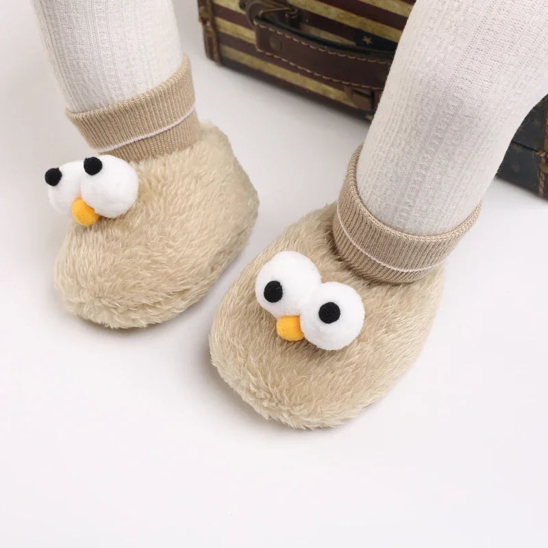 Baby Cartoon Elastic Plush Shoes (0–18M) – Soft Warm Socks Sneakers