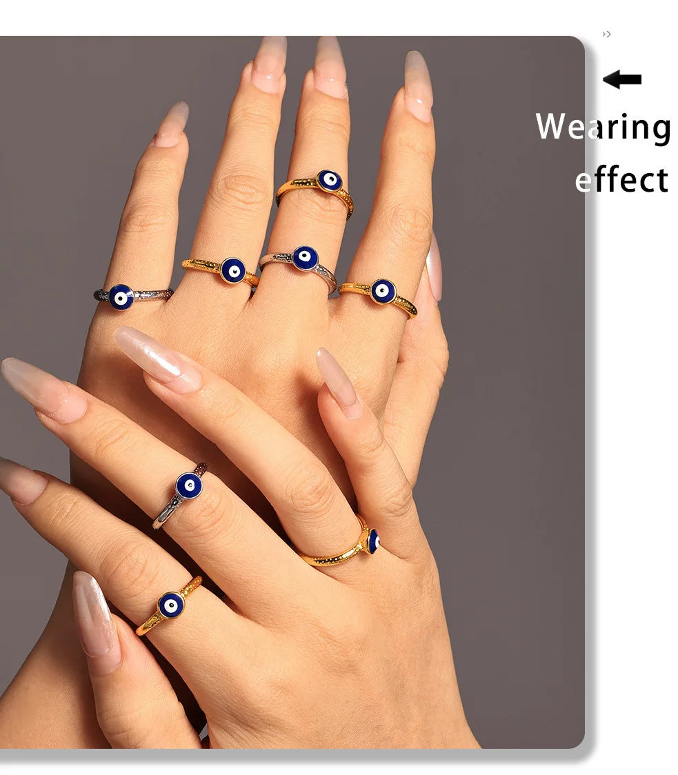 Simple Eye of eveil Stainless Steel Rings For Women Gold Plated Waterproof Finger Ring Charm Luxury Jewelry Gift Wholesale