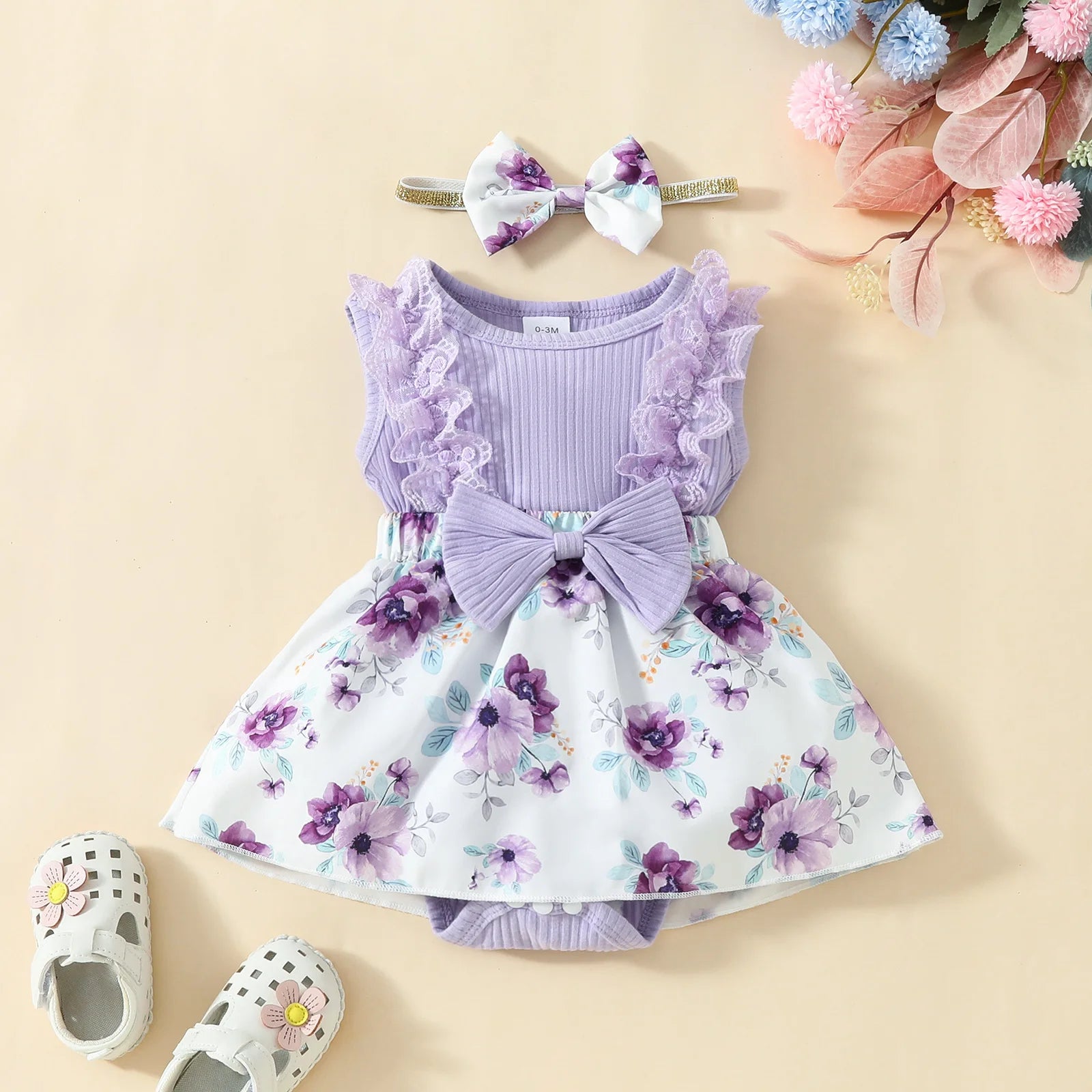 0-1 Year Old Baby Flower Bow Dress Headband