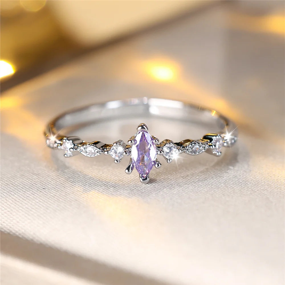 Charm Female Purple Blue Zircon Stone Ring Silver Color Luxury Girlfriend Gift Wedding Jewelry For Women
