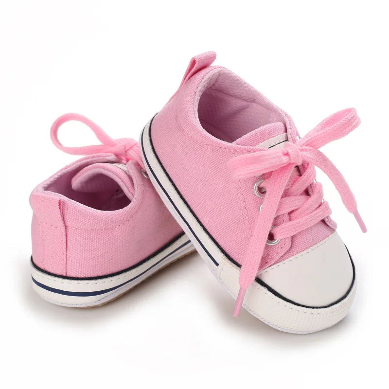 Baby Canvas Sneakers – Lace-Up Non-Slip Rubber Sole Shoes