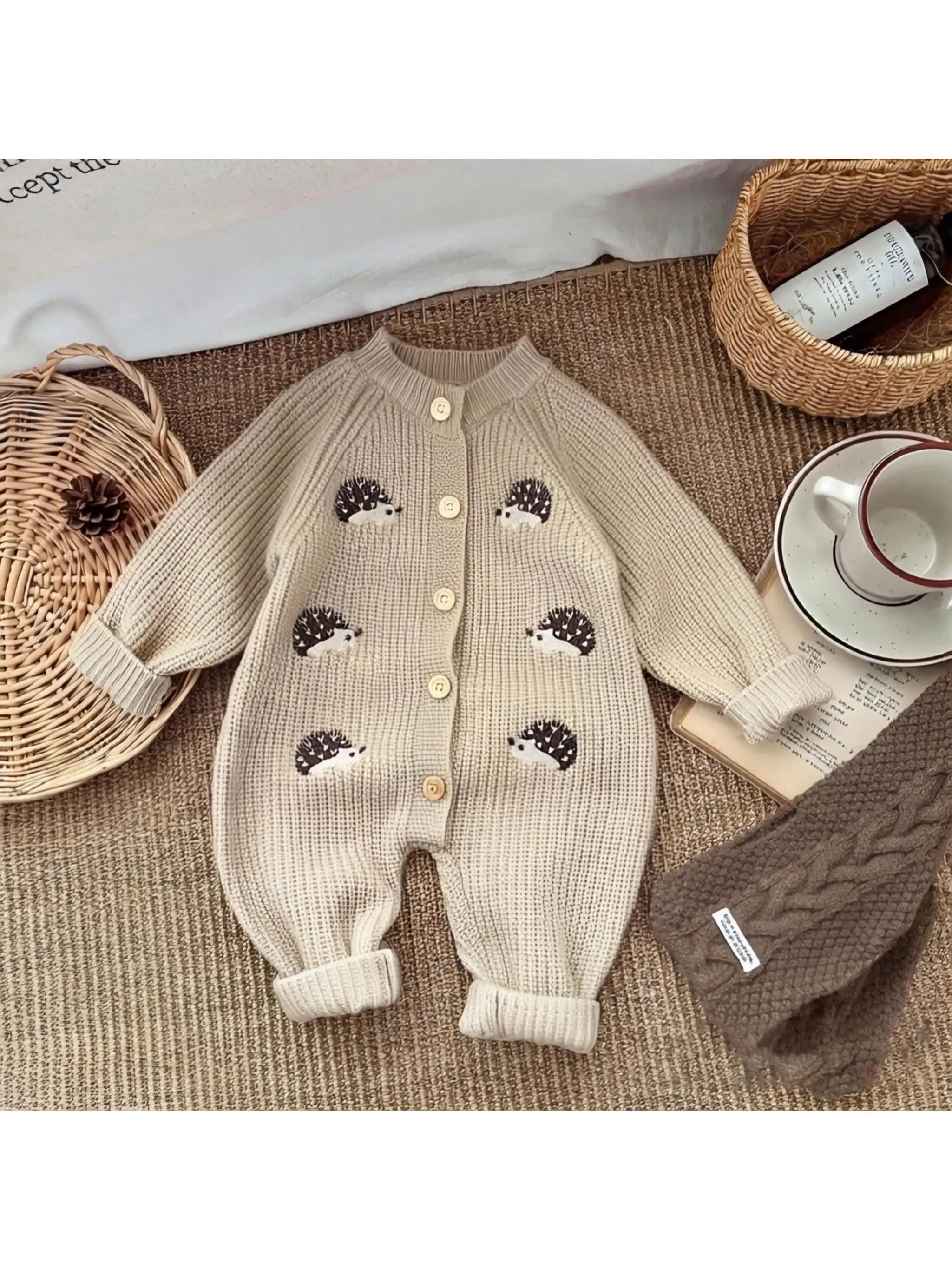 Cute Baby Jumpsuit, Knitted Hedgehog Spring/Autumn Outfit