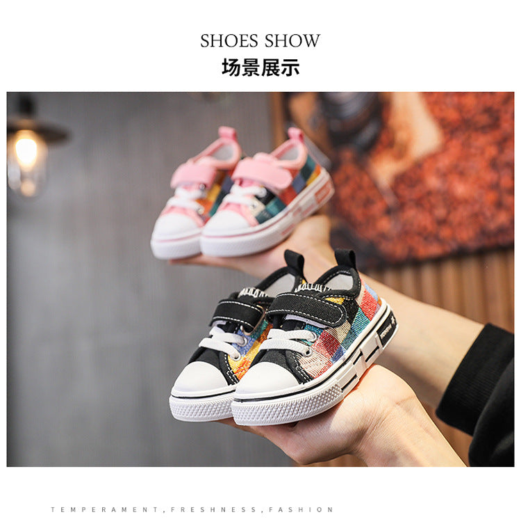 Kids’ Canvas Sneakers – Checkered Casual Shoes, Soft Sole