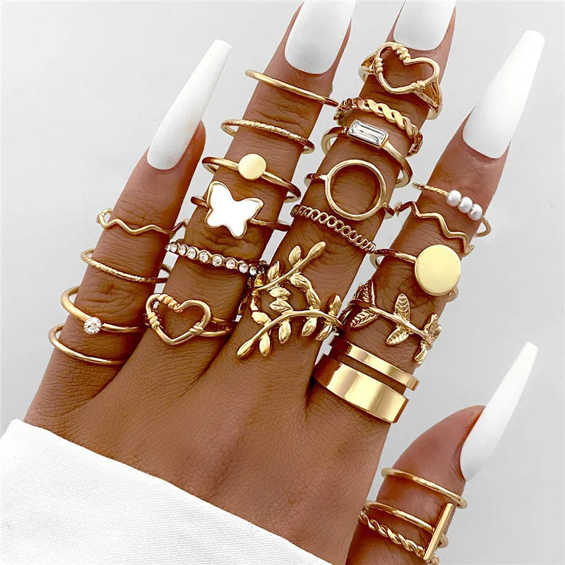 Heart Geometric Gold Butterfly Ring
