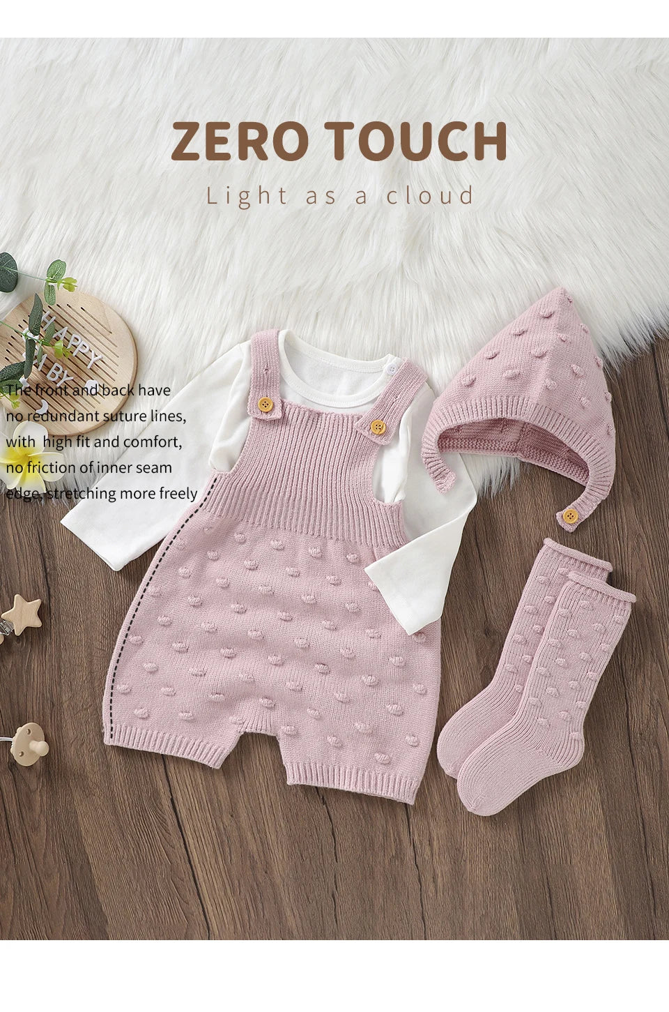 3pcs/Set Girls Sleeveless Knitted Rompers Hats Socks Outfits 0-18m Infant Suits