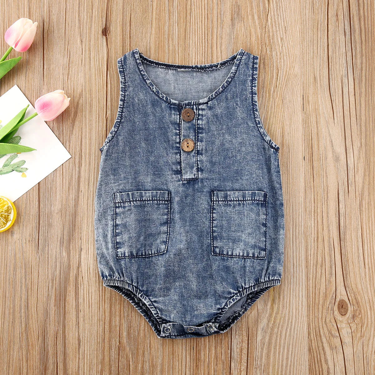 Newborn Baby Summer Romper, Denim One-Piece Jumpsuit
