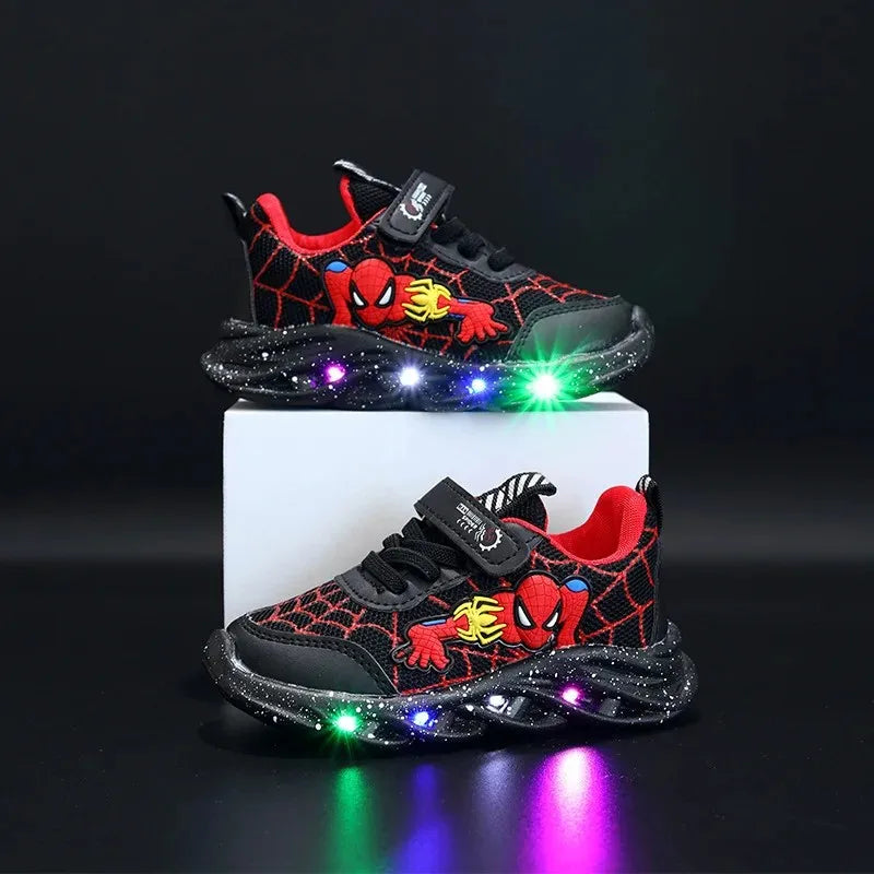 Disney Spiderman LED Sneakers – Boys’ Light-Up Mesh Shoes (Size 21–30)