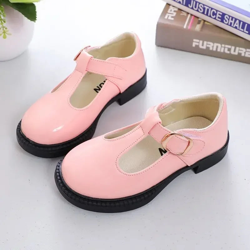 Kids’ Leather T-Strap Flats – School & Party Shoes (26–36)