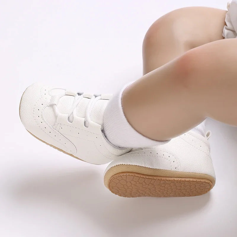 Baby Boys’ Moccasins – White Soft-Sole Non-Slip First-Step Shoes