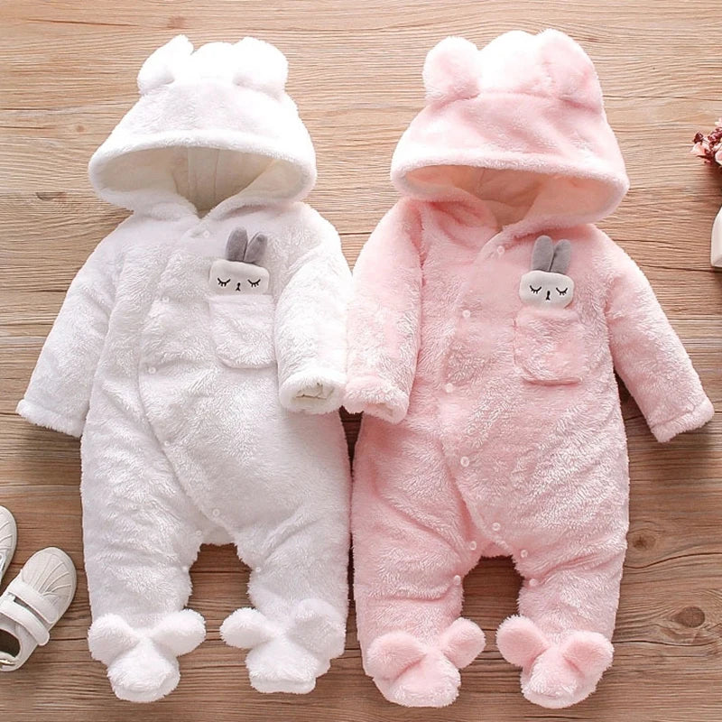 0–2 Years Baby Plush Jumpsuit, Cute Dog & Rabbit Print