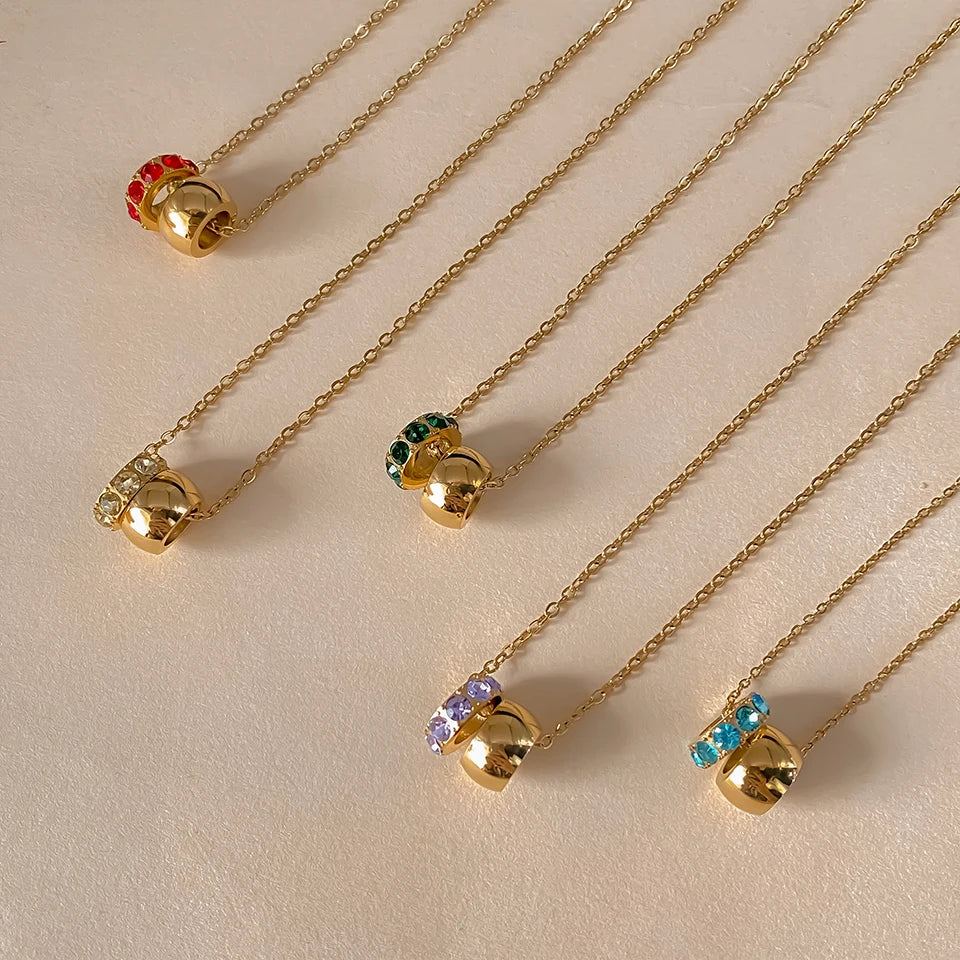 Rhinestones Stainless Steel Pendant Necklace