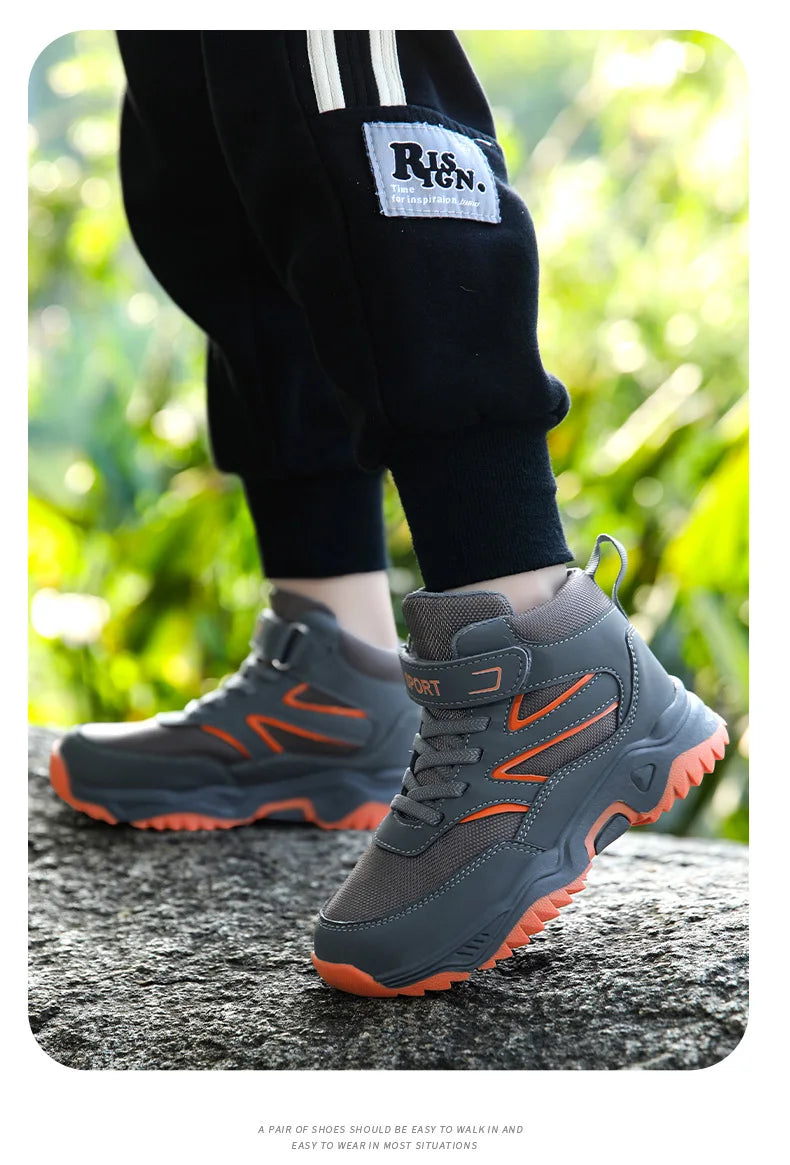 Boys’ Leather Sports Sneakers – Non-Slip, Breathable (Sizes 29–40)