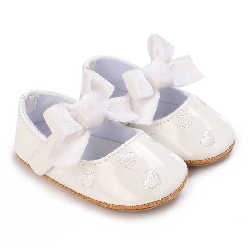 Baby Girls’ Bow Princess Shoes – Soft Leather Non-Slip Walking Sneakers