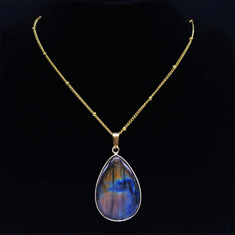 Boho Blue Labradorite Palm Necklace