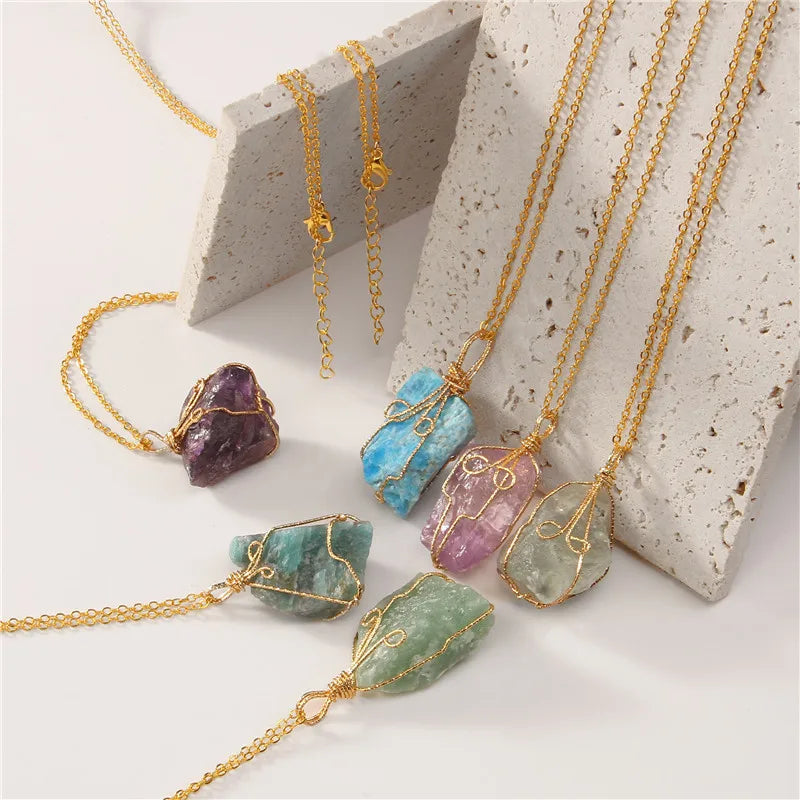 Natural Stone Pendant Necklace Crystal Amethysts