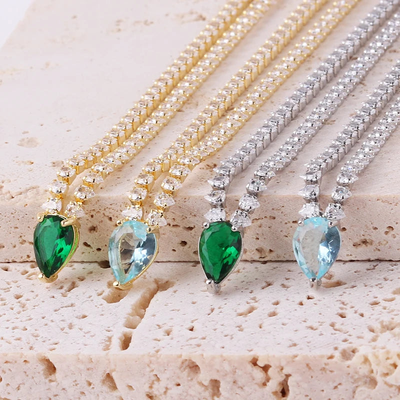Green Water Drop Crystal Necklace