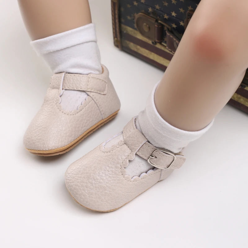 Baby Stripe Leather Shoes – Multicolor Non-Slip First Walkers