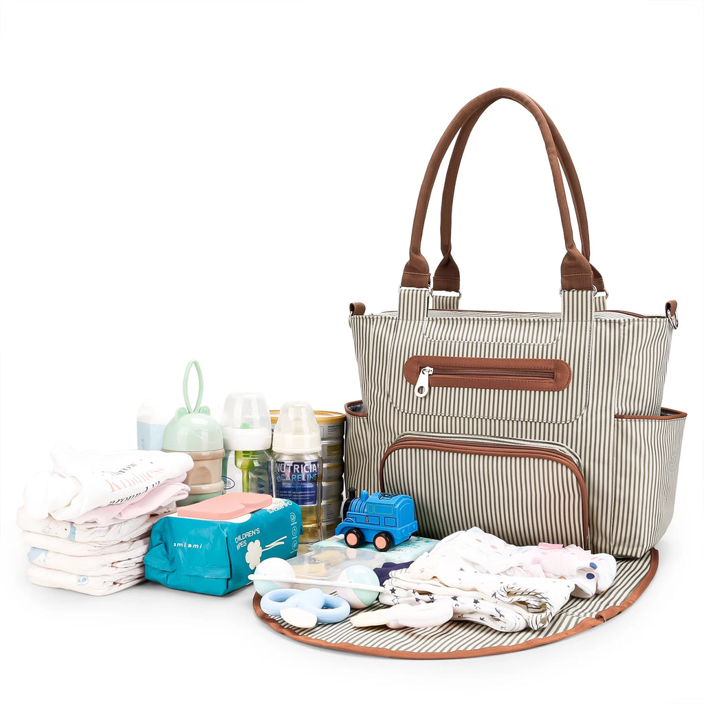 7pcs Nappy Changing Bag Set – Multifunctional Tote, Shoulder & Travel Diaper Bag