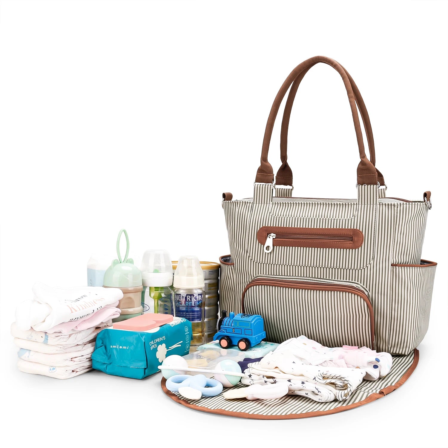 7pcs Nappy Changing Bag Set – Multifunctional Tote, Shoulder & Travel Diaper Bag