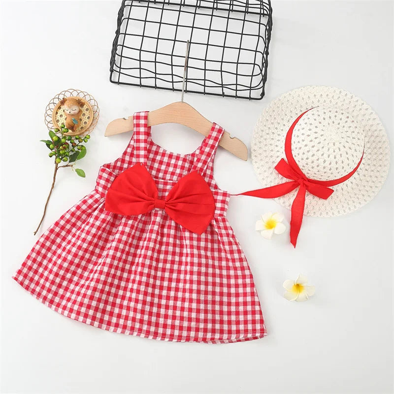 2Pcs/Set Baby Girl Plaid Sweet-  0 To 3 Years Children Clothes Suit & Hat