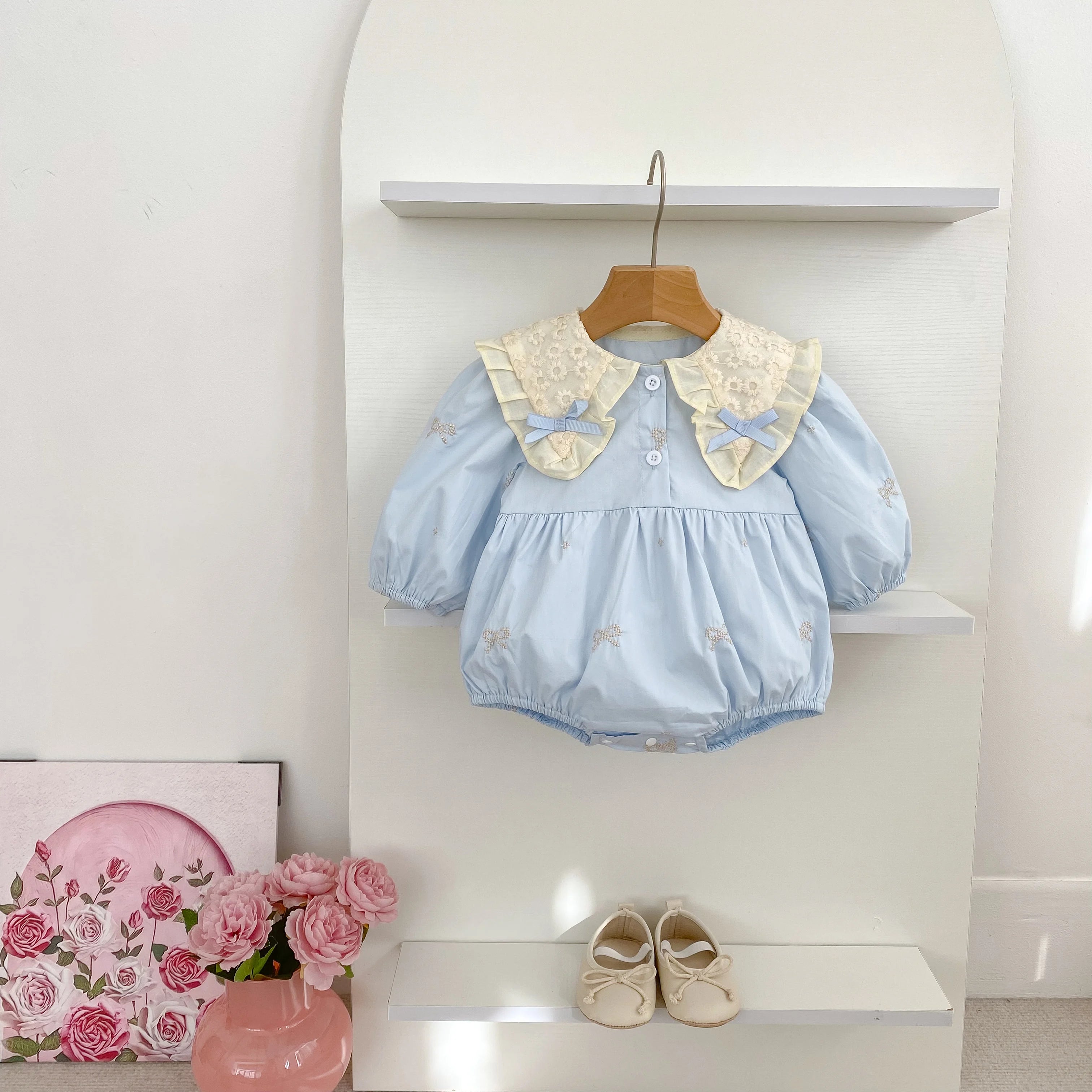 Newborn Cotton Bow & Ruffle Jumpsuit
