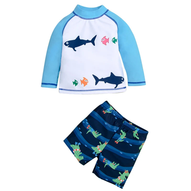 Girl and boy split swimsuit cartoon sunscreen