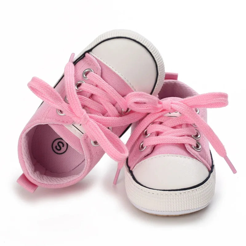 Baby Canvas Sneakers – Lace-Up Non-Slip Rubber Sole Shoes