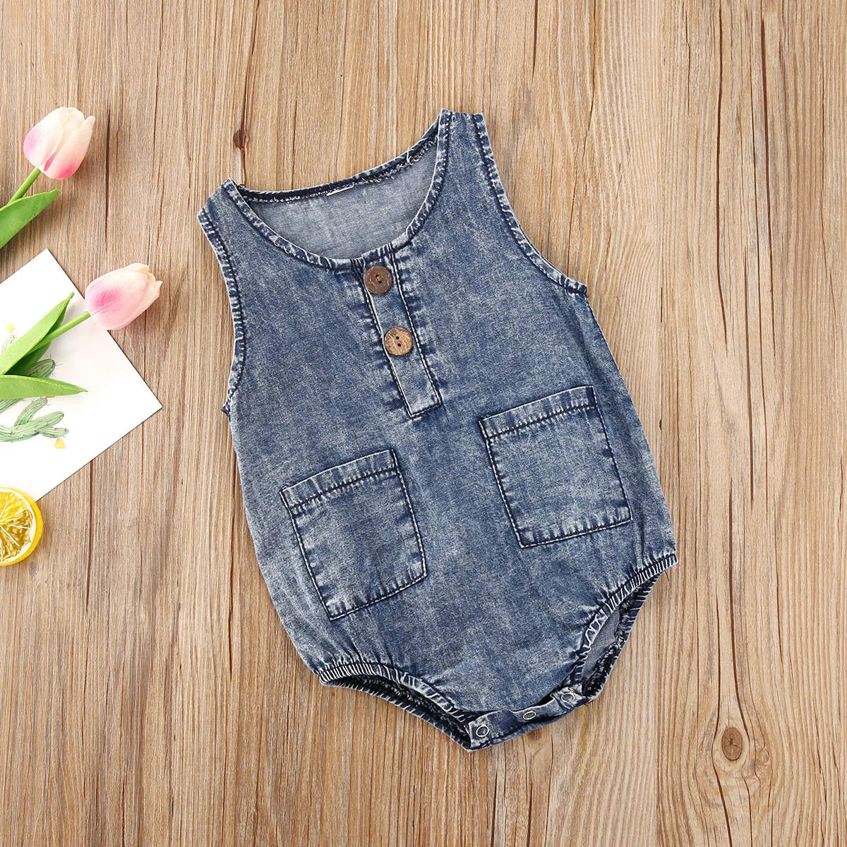 Newborn Baby Summer Romper, Denim One-Piece Jumpsuit