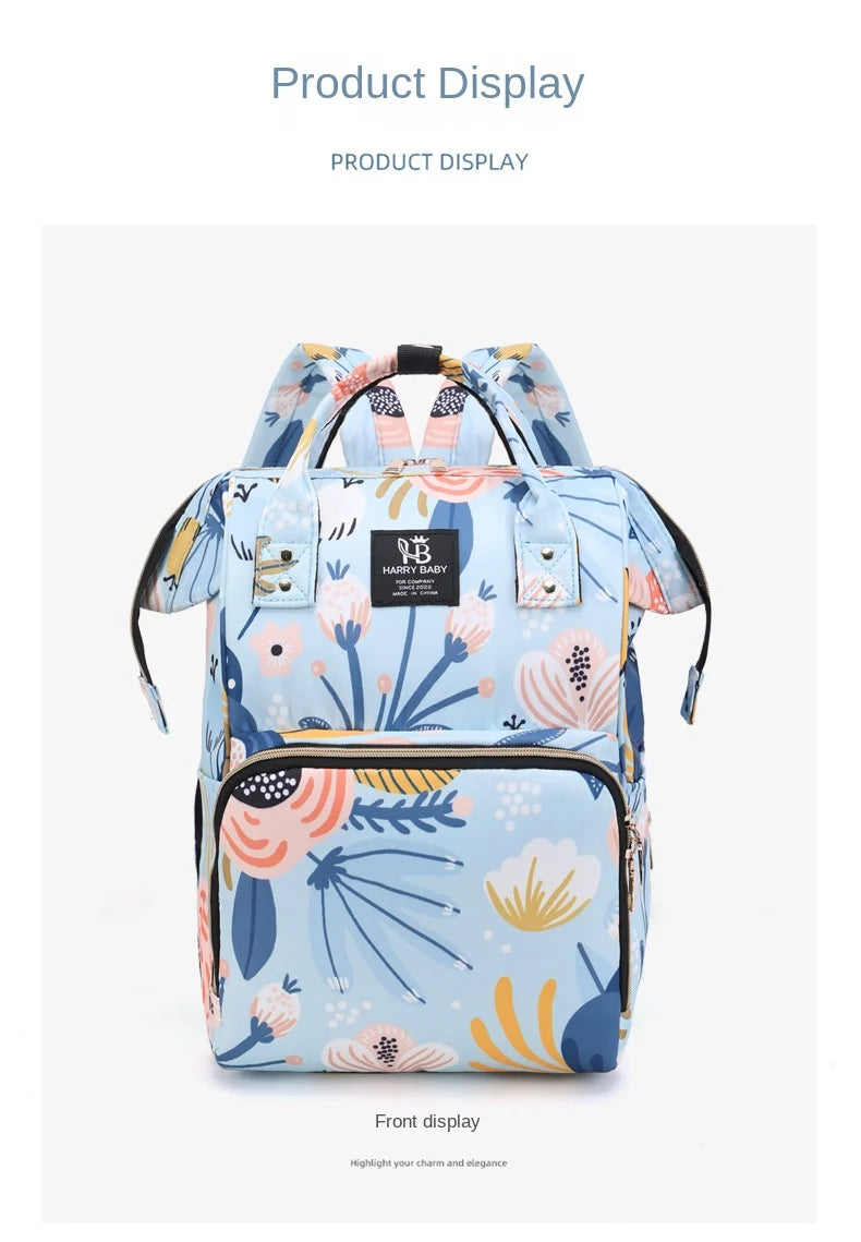 Fashion Print Nappy Backpack – Multi-Functional Large Capacity Mommy Bag for Outdoor Travel & Baby Care