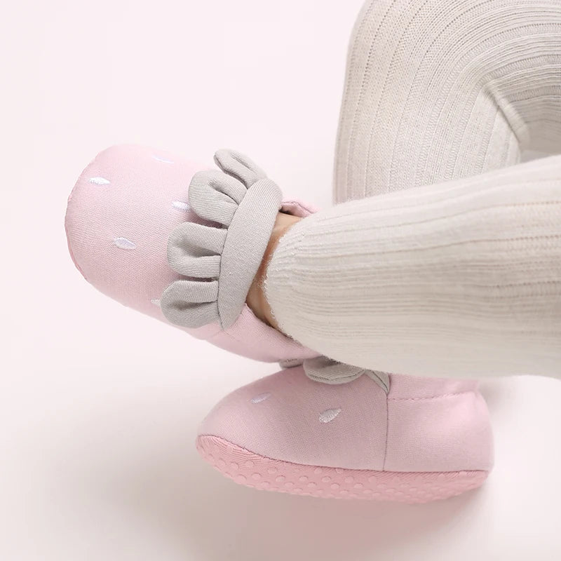 Baby Winter Strawberries Booties – Soft Sole Non-Slip First Walkers