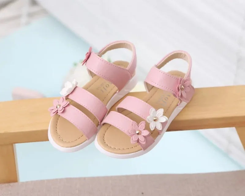 Girls’ Floral Gladiator Sandals – Soft Summer Beach Shoes