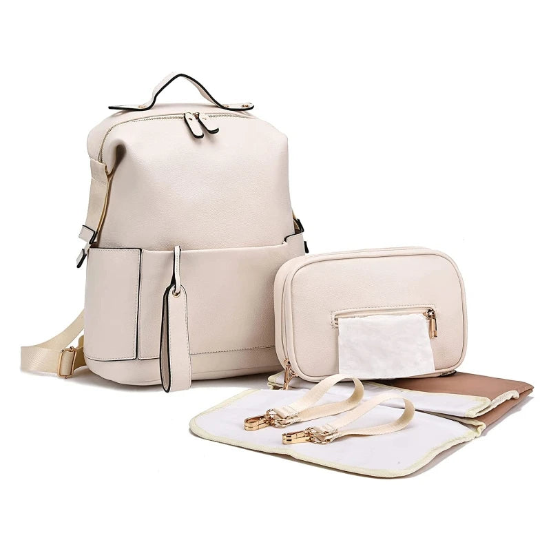 Multifunction Leather Maternity Diaper Backpack – Baby Care & Travel Bag