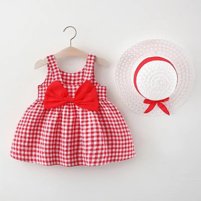 2Pcs/Set Baby Girl Plaid Sweet-  0 To 3 Years Children Clothes Suit & Hat
