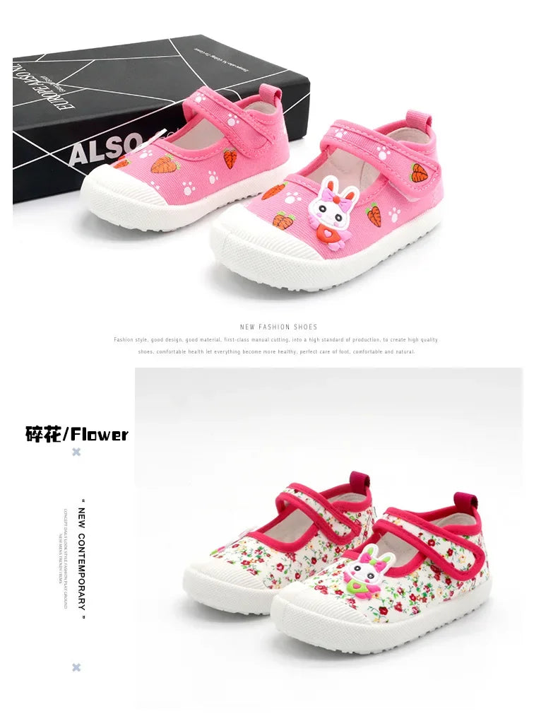 Girls’ Canvas Sneakers – Soft Candy Shoes with Cartoon Print