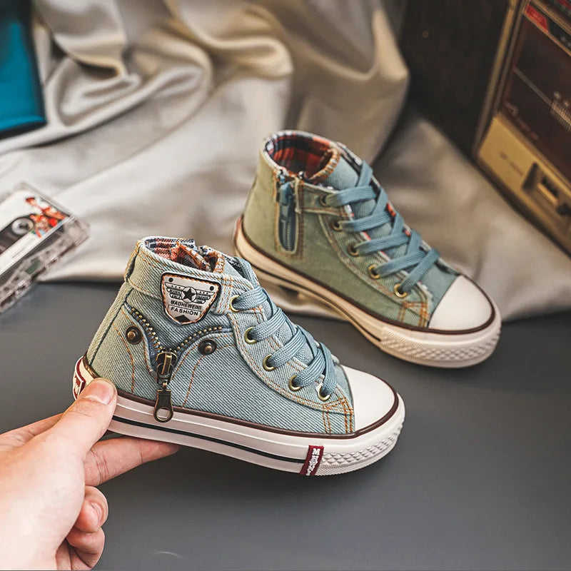 Kids’ Retro High-Top Canvas Shoes – Soft, Non-Skid Casual