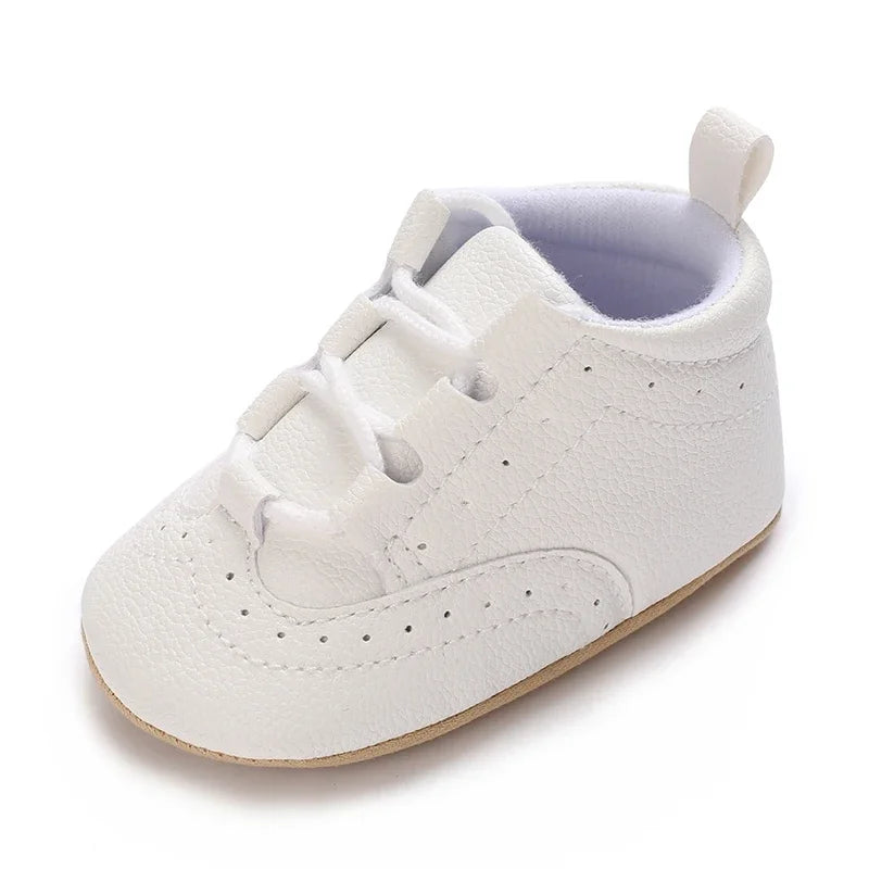 Baby Boys’ Moccasins – White Soft-Sole Non-Slip First-Step Shoes