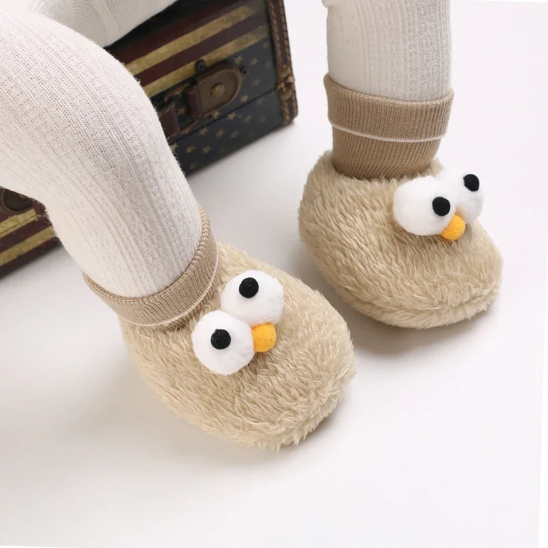 Baby Cartoon Elastic Plush Shoes (0–18M) – Soft Warm Socks Sneakers