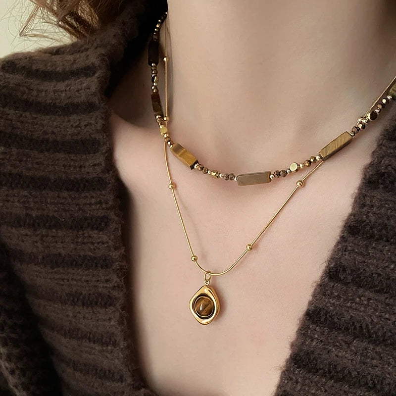 Retro Temperament Layered Tiger Eye Stone