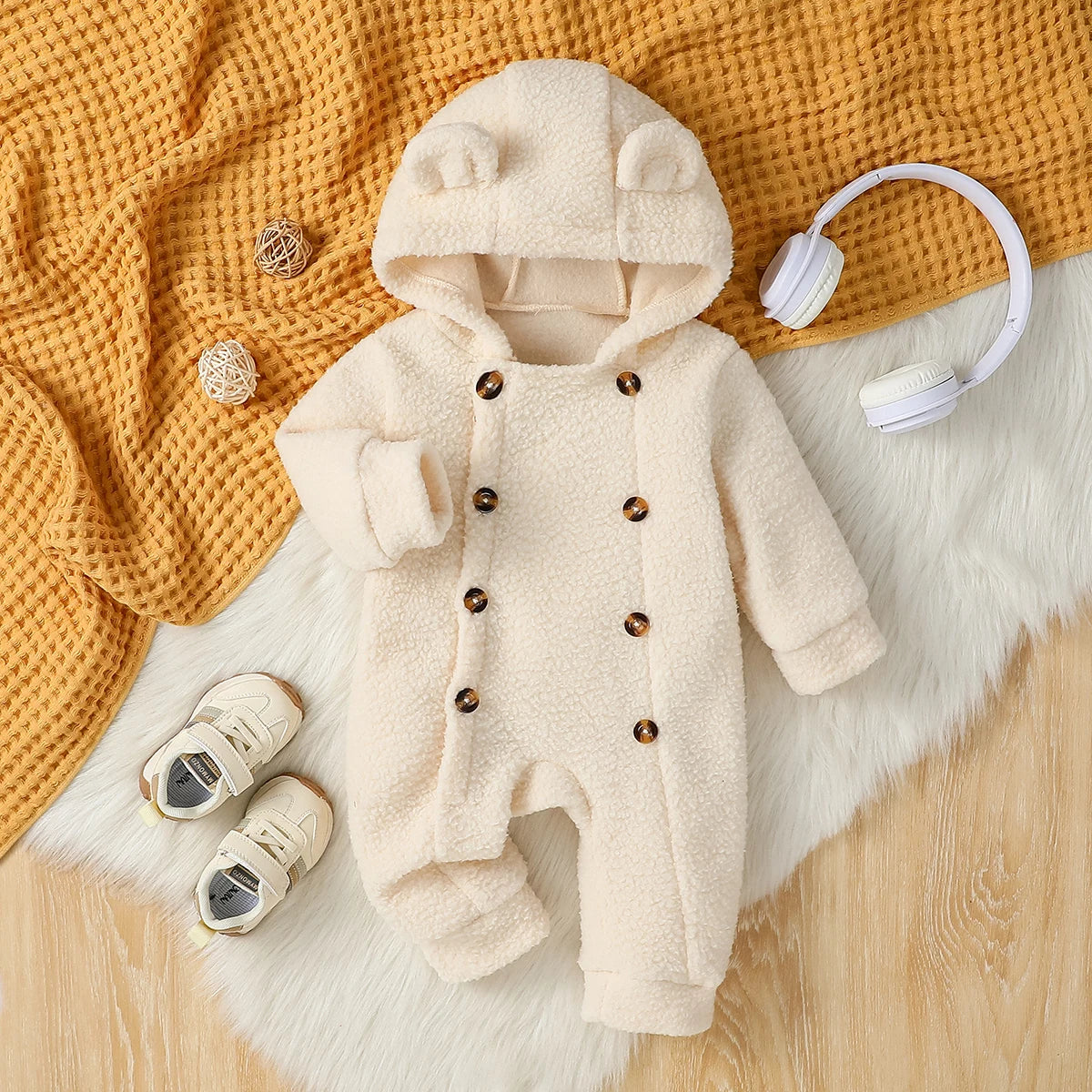 Newborn Baby Girl Boy Fleece Jumpsuit Autumn For 3M-24M