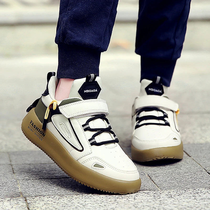 Kids’ Leather Sneakers – Casual, Non-Slip Running Shoes