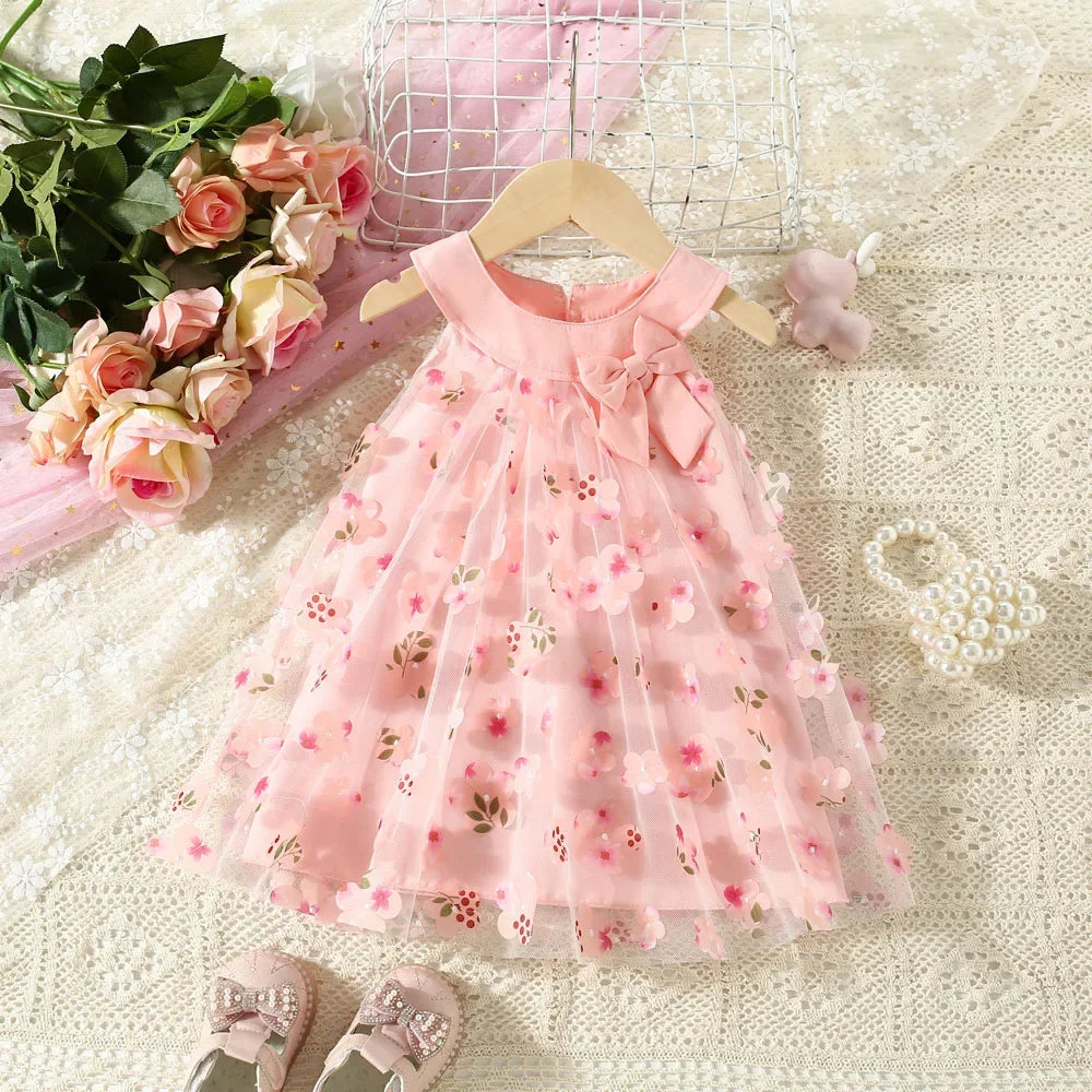 Baby Girl Summer Dress – Mesh & Flower Bow (0–3Y)