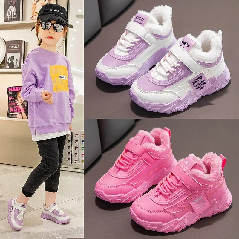 Spring New Kids Sneakers 2025 PU Girls Casual Mesh Solid Pink Light Boys White Hook & Loop Children Non-slip Sports Shoes
