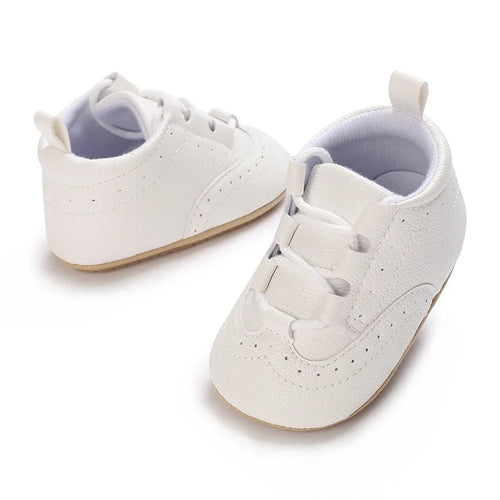 Baby Boys’ Moccasins – White Soft-Sole Non-Slip First-Step Shoes