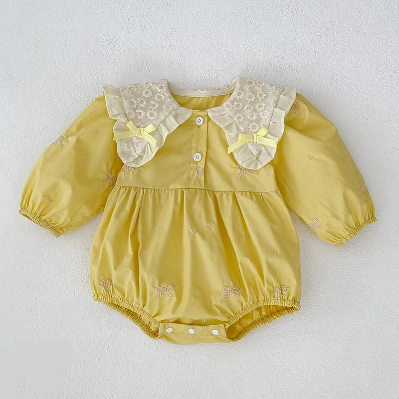 Newborn Cotton Bow & Ruffle Jumpsuit