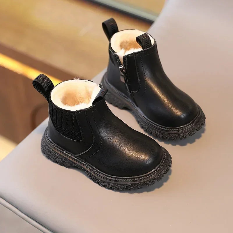 Kids’ Ankle Leather Boots – Warm, Comfortable, Non-Slip